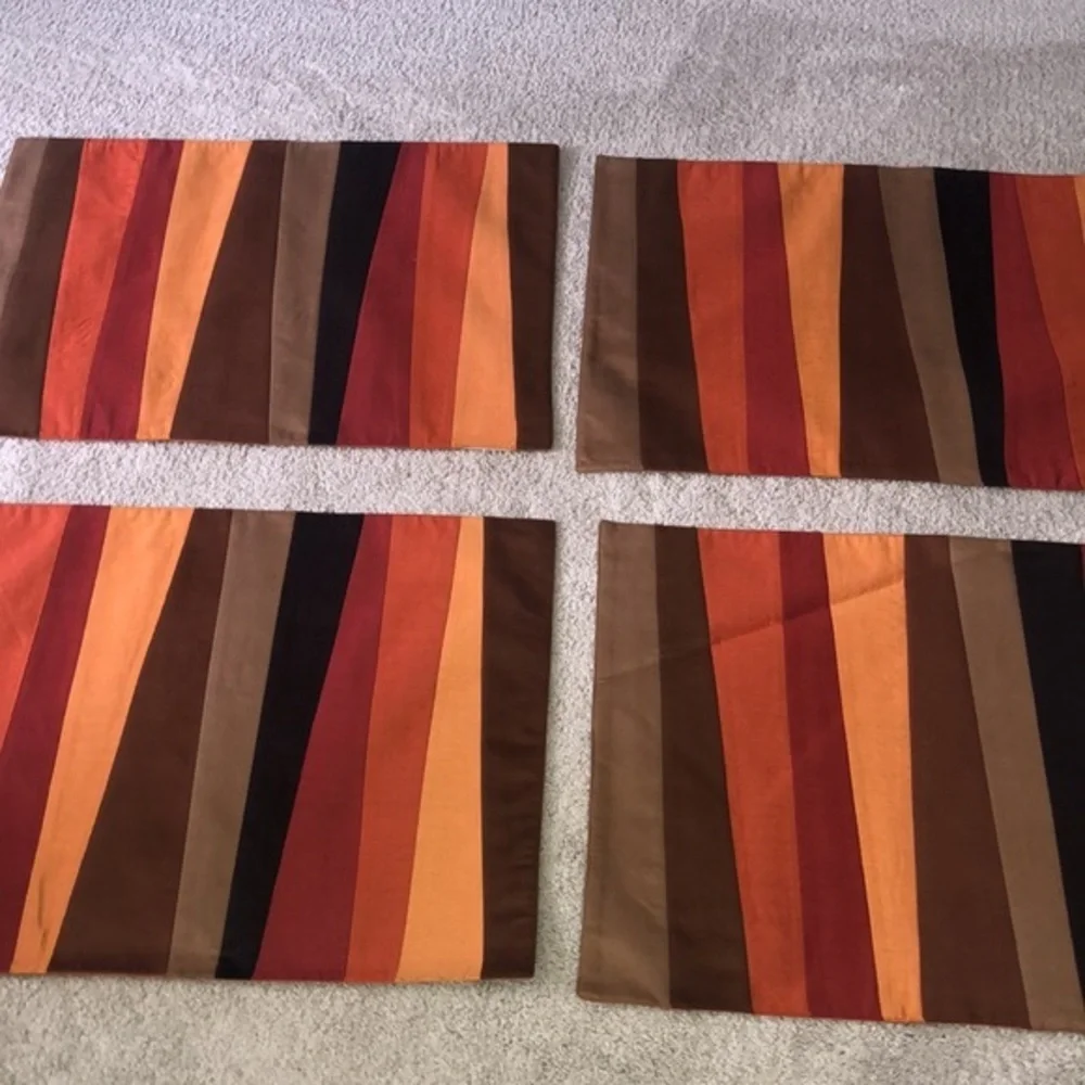 Crate & Barrel‎ Halloween Fall Thanksgiving Placemats Set (4) Orange Angle Multi